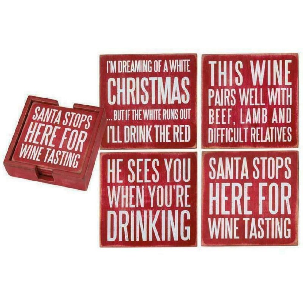 Christmas Wine Drink Coaster 4 Piece Set PBK
